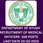 TELANGANA DEPARTMENT OF AYUSH RECRUITMENT OF MEDICAL OFFICERS- 168 POSTS-LAST DATE 20-02-2023